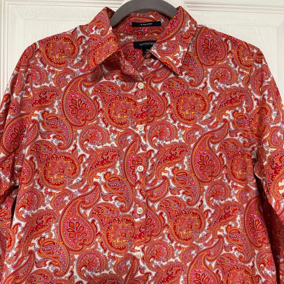 Lands' End Women's No-Iron Supima Cotton Paisley Button Front Top Size 10 - Picture 2 of 13